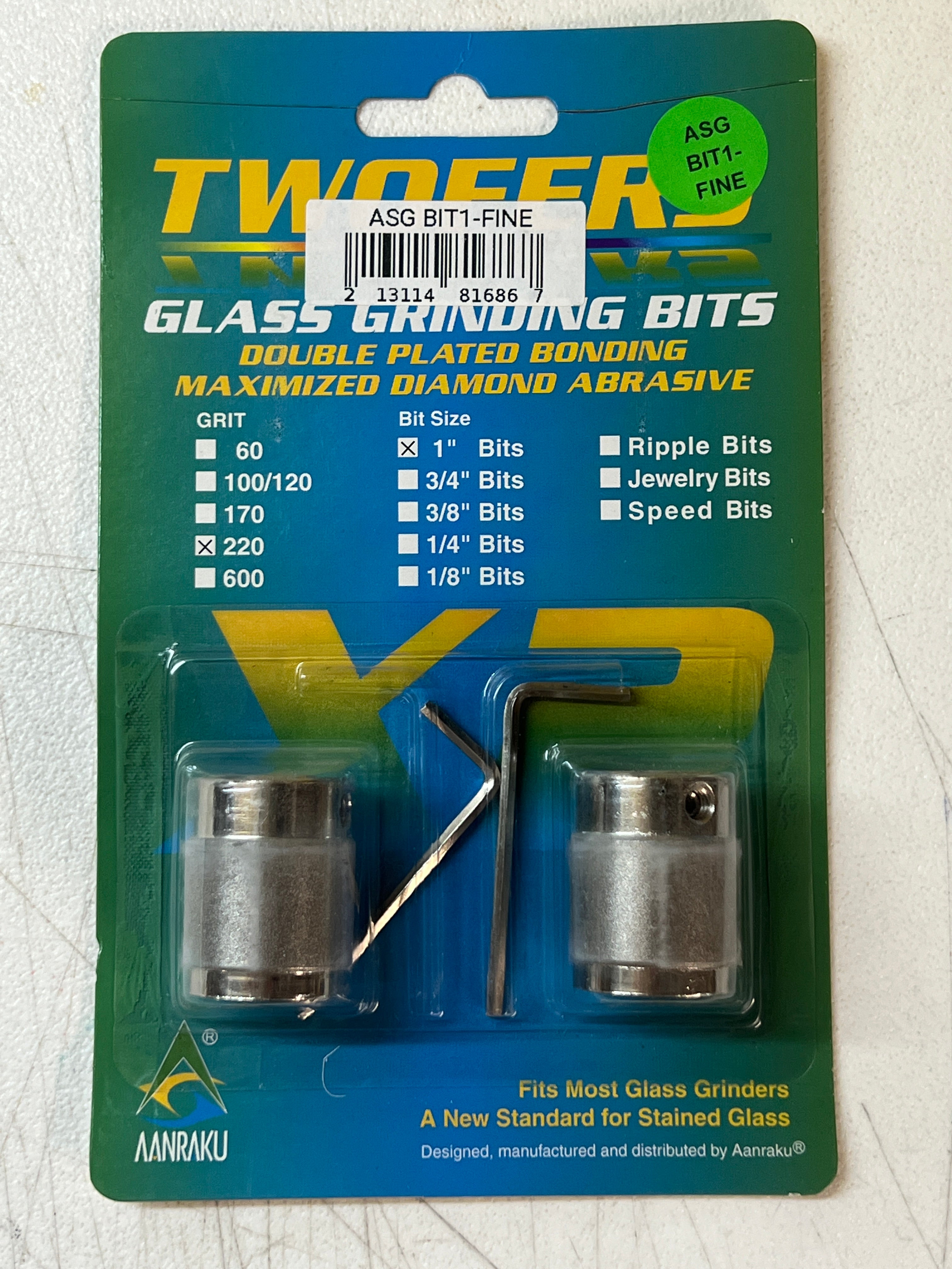 1" Aanraku Twofers Glass Grinding Bits (Fine 220 Grit)